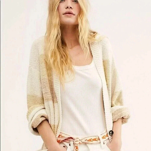 Free People Size XS Grains Combo Southport Beach Oversized Cardigan Sweater NEW! - Picture 2 of 10